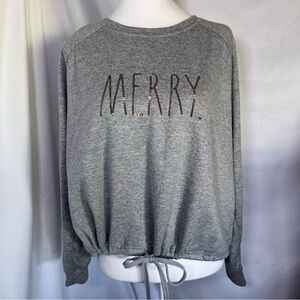 Rae Dunn Crewneck Christmas Holiday Sweatshirt “Merry”in Sequins Gray Size Large